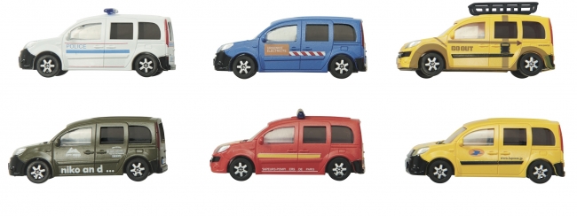 ￥371+TAX／ニコアンドのロゴを散りばめたオリーブグリーンのカングー、雑誌「GO OUT」コラボラッピングカーや、ラポスト(フランス郵便局)ver.など6種類のカプセルトイが登場。