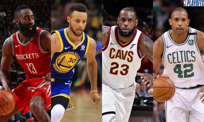 （写真左より）ジェームズ・ハーデン、ステフィン・カリー、レブロン・ジェームズ、アル・ホーフォード　　　　　(c)2018 NBA EntertainmentGetty Images.All Rights Reserved.