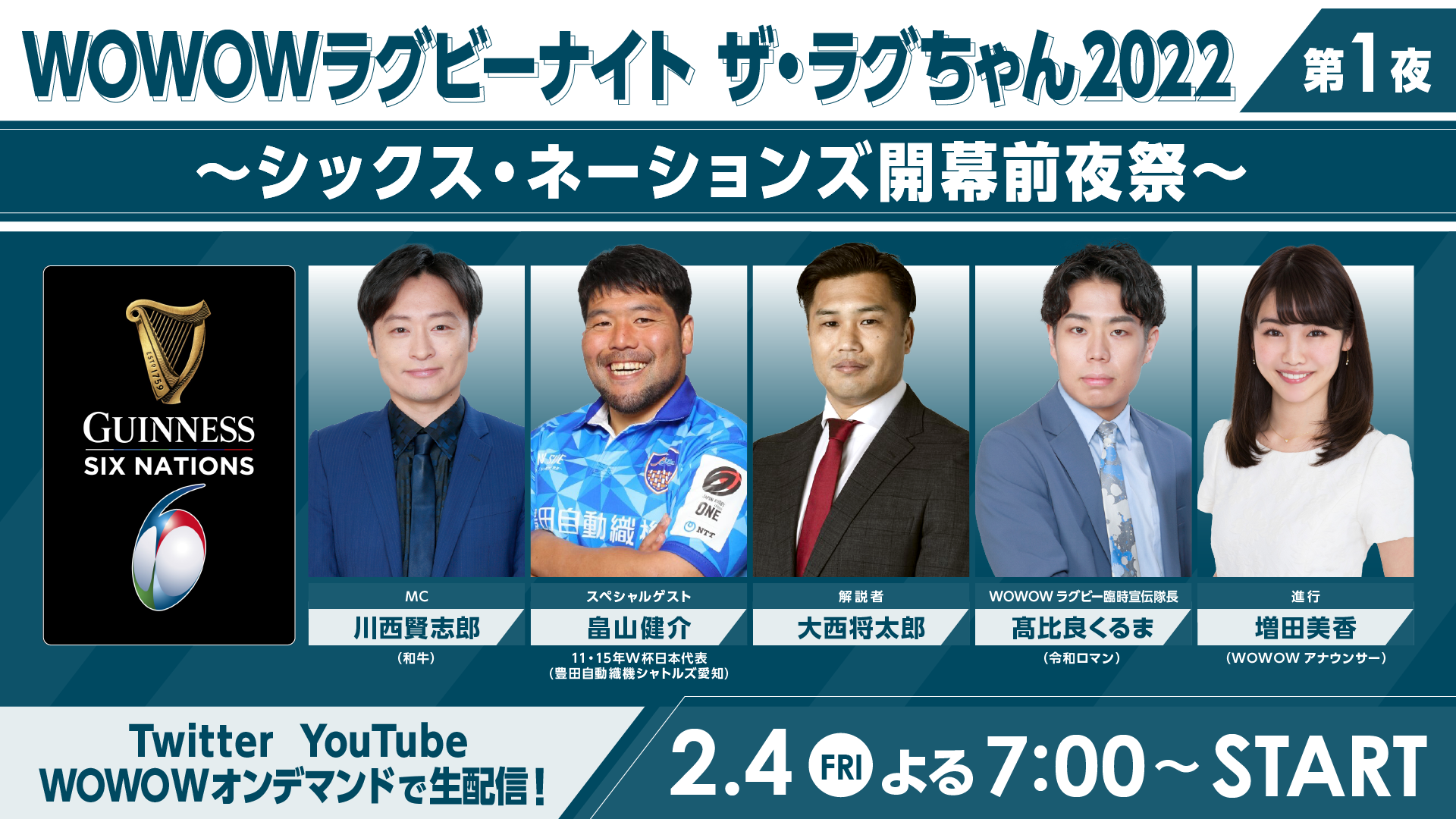 川西賢志郎 和牛 Mc Spゲスト畠山健介ら登場 Wowowラグビーナイト ザ ラグちゃん22 第1夜 シックス ネーションズ開幕前夜祭 2月4日 金 夜7時より生配信決定 株式会社wowowのプレスリリース