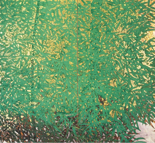 《緑扇》1975（昭和50）年、紙本着色・二曲屏風一双、横浜美術館蔵　　