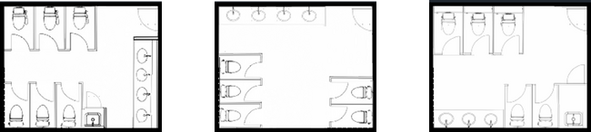 図 2：自動設計AIより提案された複数トイレレイアウトイメージ