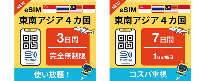DeSiM の eSIM 東南アジア４カ国（タイ・インドネシア・マレーシア・シンガポール）周遊プラ