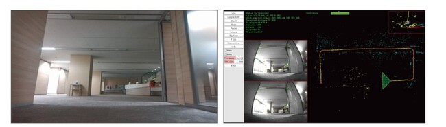 走行中のAGVからのRGBカラーイメージ　　　　　　走行中AGVの自己位置推定システム With VNS] ビューワー画面