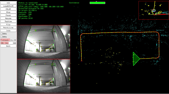 走行中AGVの「自己位置推定システム with VNS 」ビューワー画面