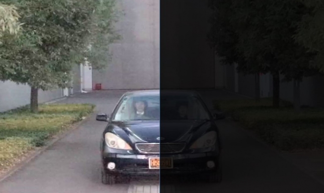 肉眼で見たイメージ（右）と“ME20F-SHN”で撮影した映像（左）