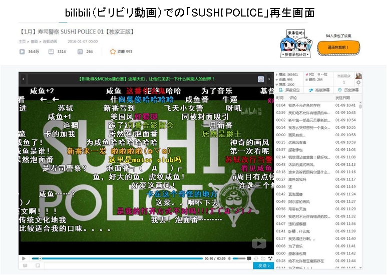 アジアで異例の大ヒット Tokyo Mx開局周年記念番組 Sushi Police 中国の大手動画共有サイトbilibili ビリビリ動画 にて配信開始からわずか日間で36万回再生達成 株式会社セディックインターナショナルのプレスリリース