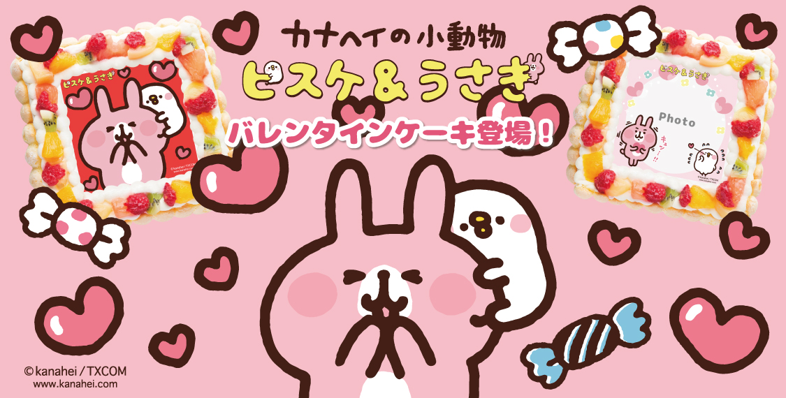 Lineスタンプでも大人気 ゆるくてかわいい ピスケ うさぎ バレンタイン限定デザインのキャラクターケーキが登場 株式会社bakeのプレスリリース