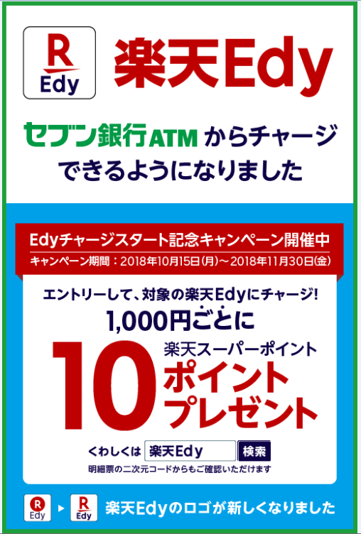 楽天Ｅｄｙ、セブン銀行ＡＴＭでのチャージ開始記念キャンペーンを実施