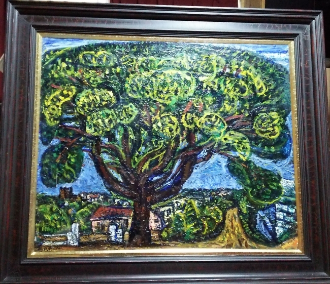兵藤和男（1920～2012）《樹と道》　1983年　油彩・キャンバス　59 x 71 cm　