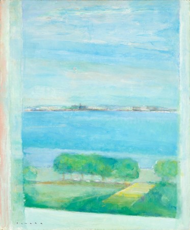 田中岑《窓外港　朝》1988年　油彩、キャンバス　72.7×60.8㎝