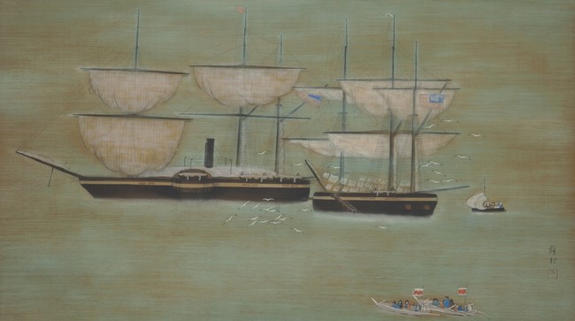 牛田雞村《蛮船の泊（「蟹港二題」より）》1926年　絹本着彩　62.1×112.9㎝