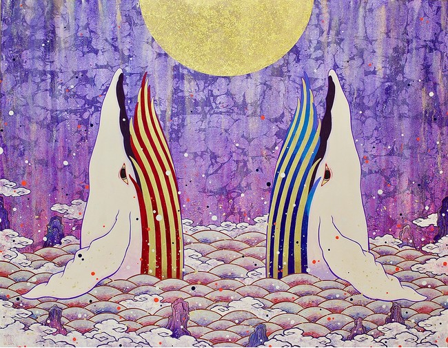 「吉兆双紅白鯨図～白紫光～」 （紙本彩色、F 50号） 1,100,000円（税込）