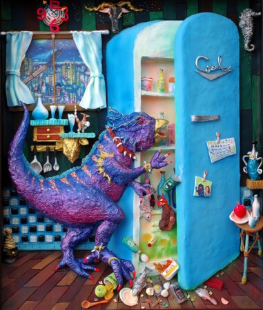 「ペットの恐竜」　　（樹脂粘土・アクリル色彩、F8号） 440,000円