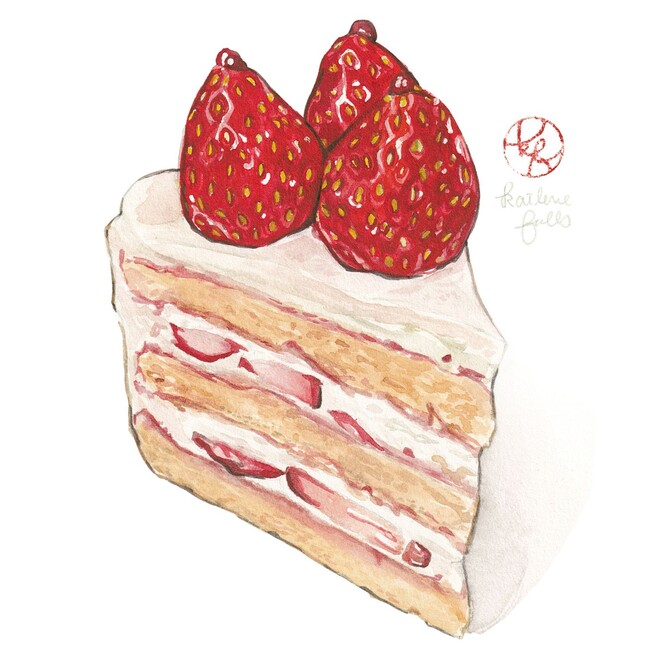 「苺のショートケーキ」 （水彩、14.5×19.5cm） フレーム有：33,000円　　　　フレーム無：27,940円