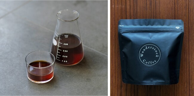 「Wonderstock Coffee」(左)イメージ、(右) 特別栽培農産物イルガチェフェ ナチュラル（豆）中煎り 1,620円