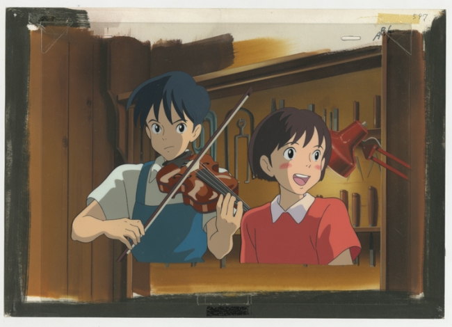 「耳をすませば」背景画およびセル画　1995年 © 1995 柊 あおい　集英社・Ｓｔｕｄio Ghibli・ＮＨ