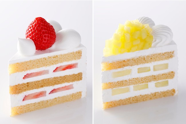 （左）新スーパーあまおうショートケーキ　　　　　　　　（右）スーパーメロンショートケーキ