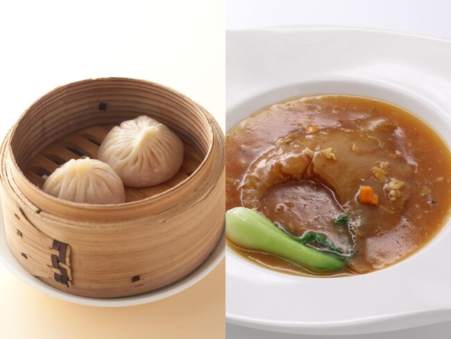 左:上海蟹入り小籠包 右:上海蟹入りふかひれ姿煮 ※写真はイメージです。 左:上海蟹入り小籠包 右:上海蟹入りふかひれ姿煮 ※写真はイメージです。