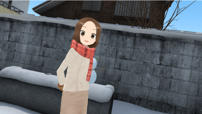 高木さんと雪だるまを作ろう。（VRプレイ画面）