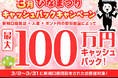 【新規口座開設限定】3月ひなまつり最大100万円キャッシュバックキャンペーン！を実施
