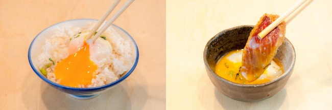 出汁の効いたとろとろの半熟卵「京玉」は、カツをくぐらせてもご飯に乗せても◎