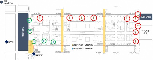 「セントラルパーク地下街」に設置するデジタルサイネージの設置場所イメージ