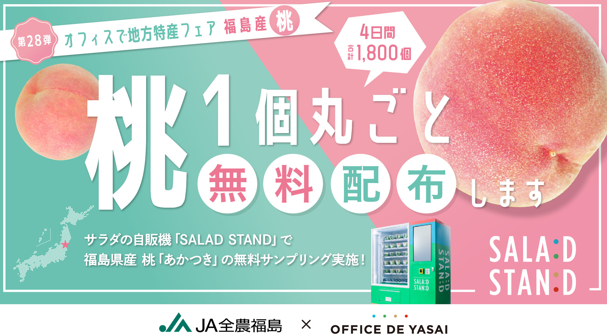 OFFICE DE YASAI、渋谷駅で福島県産の桃を1個丸ごと無料配布！〜サラダ