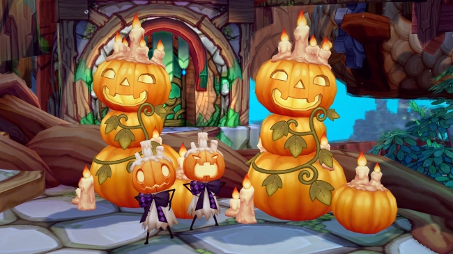  かぼちゃの飾り付けがされた神都メルバーレンで仮装してハロウィーンを楽しもう！