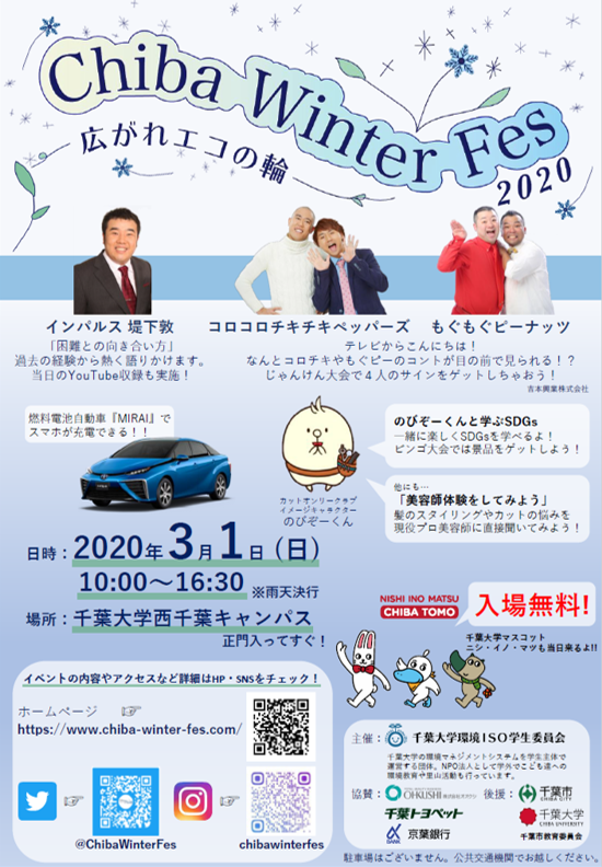 Chiba Winter Fes 2020を3月1日(日)に開催！　90名の大学生が企業・自治体と一緒に若者たちにエコを発信