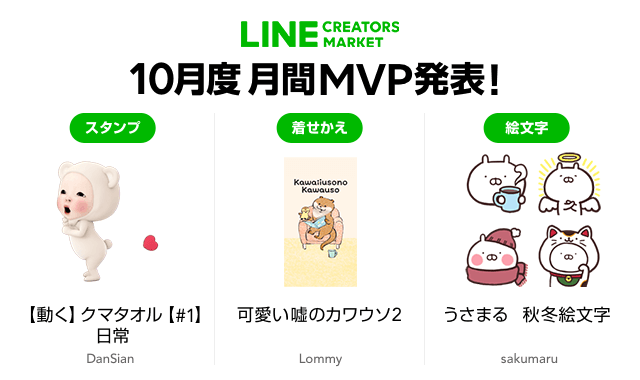 Line Creators Market 2019 年 10 月度の Line スタンプ Line 着せかえ Line 絵文字における月間 Mvp が決定 Line株式会社のプレスリリース