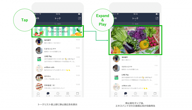 Line 新たな動画広告 Talk Head View の正式提供を開始国内最大規模のリーチを可能にlineアプリ最大のアクセスを誇るトーク リスト最上部に1日1社限定配信 Line株式会社のプレスリリース