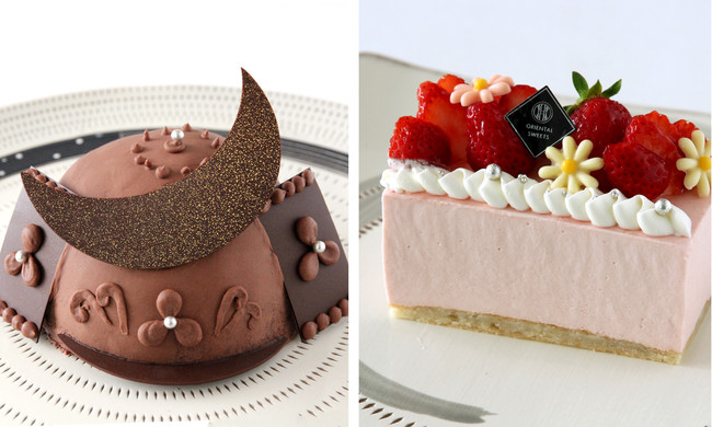 [左] こどもの日 兜ケーキ ／ [右] 母の日 あまおうケーキ