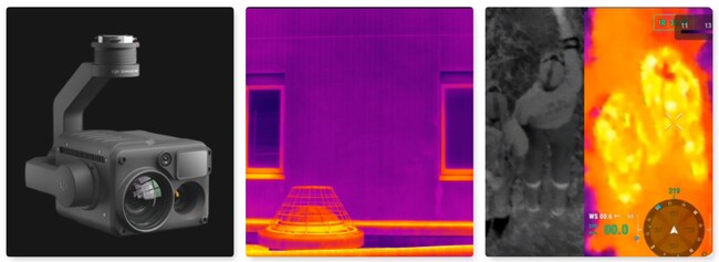 ※左から Zenmuse H20T、サーマルカメラ映像、ナイトビジョン／サーマルカメラ映像