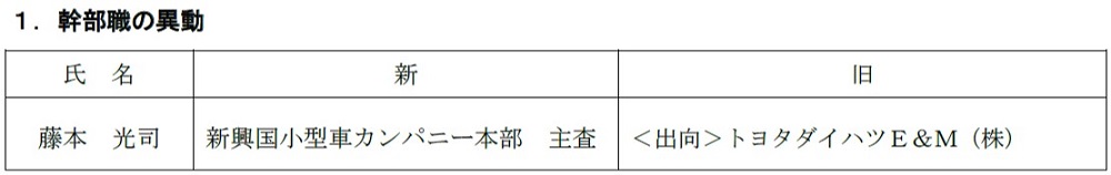 幹部職の人事異動について｜ダイハツ工業株式会社のプレスリリース