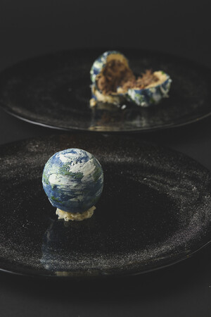 スペシャリテ「Terra(テラ)～地球～京都七谷鴨(ななたにかも)（合鴨）カシス風味の腿(もも)肉と胸肉のポシェ フォワグラのムースで包んで」 イメージ