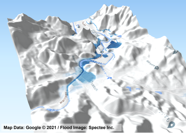 島根県出雲市周辺の3D浸水推定図（2021年7月12日）- SNSの投稿画像をもとにAIで解析し作成