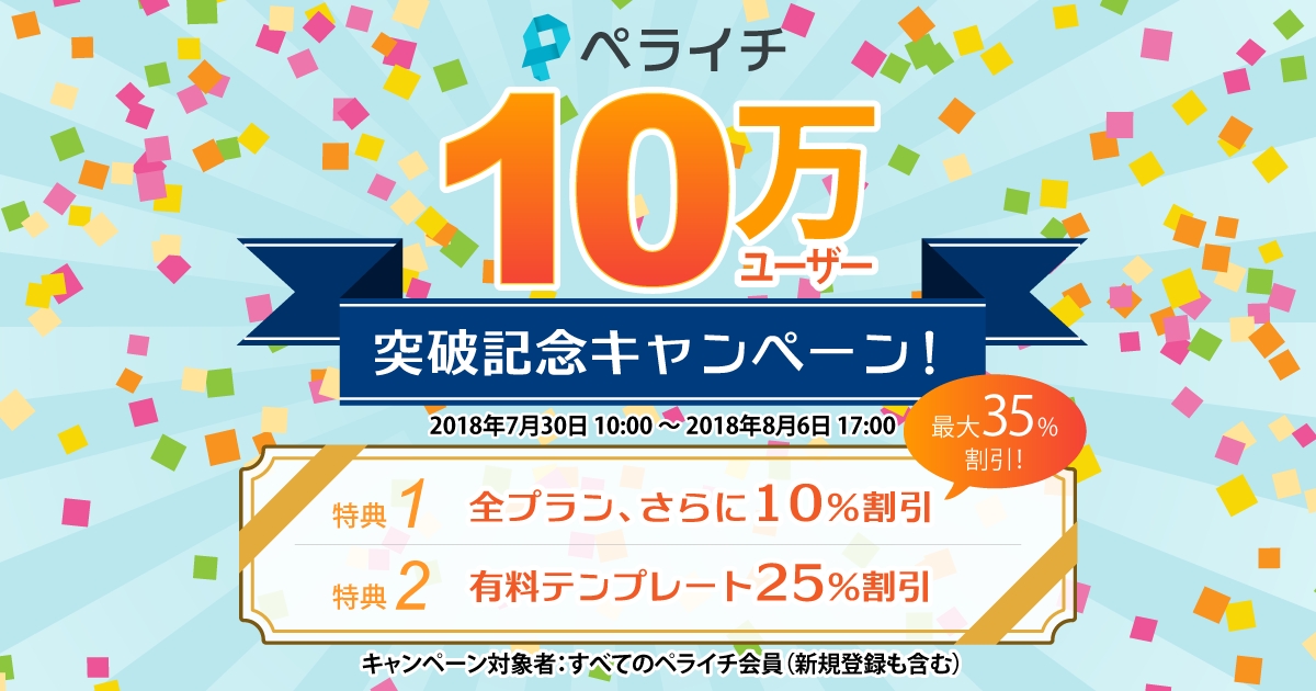 『ペライチ』の総ユーザー数が10万を突破!!感謝を込めて割引キャンペーンを実施!!