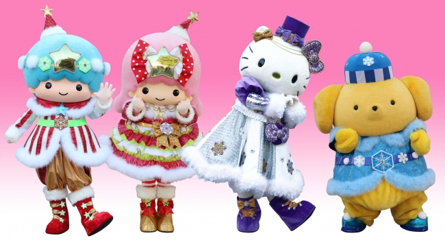 左より：キキ、ララ、ハローキティ、ポムポムプリン※衣装は異なる場合があります