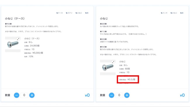 取引先が使う注文画面です。先ほどの商品管理画面で設定した値が反映されます。 （顧客ごとに価格や商品の出しわけが「かんたん」に行えます)