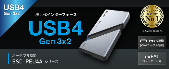 USB4（Gen 3x2）対応、リード速度最大約3,800MB/sを実現したポータブル