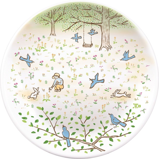 「小鳥と少年の春色皿～春のさえずり～」