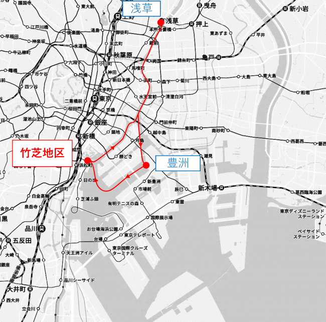 「東京都観光汽船　予定運航ルート※２　※３　※４」 「（C）Mapbox (C)OpenStreetMap （C）Yahoo Japan」　Z17LE第1040号　Z17LE第1041号