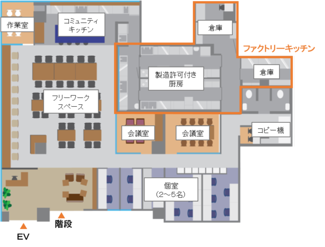 ４階　コワーキングスペース・ファクトリーキッチン フロア図　（イメージ）