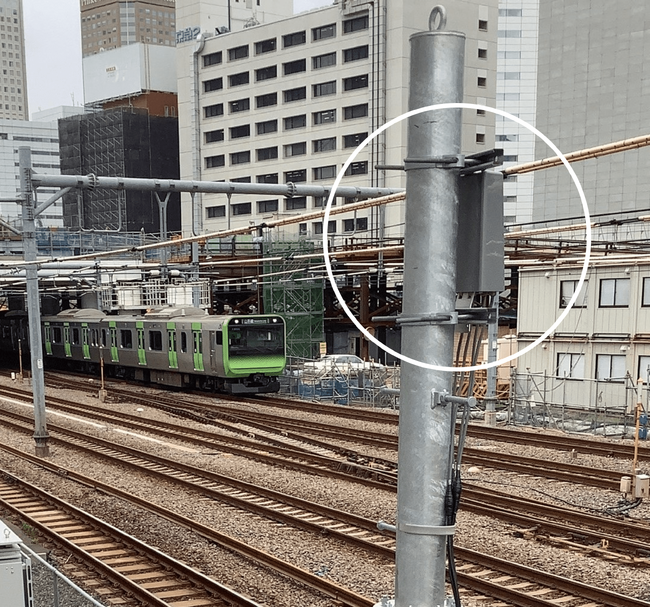 高輪ゲートウェイ駅～品川駅間5Gアンテナ（囲み丸部分）
