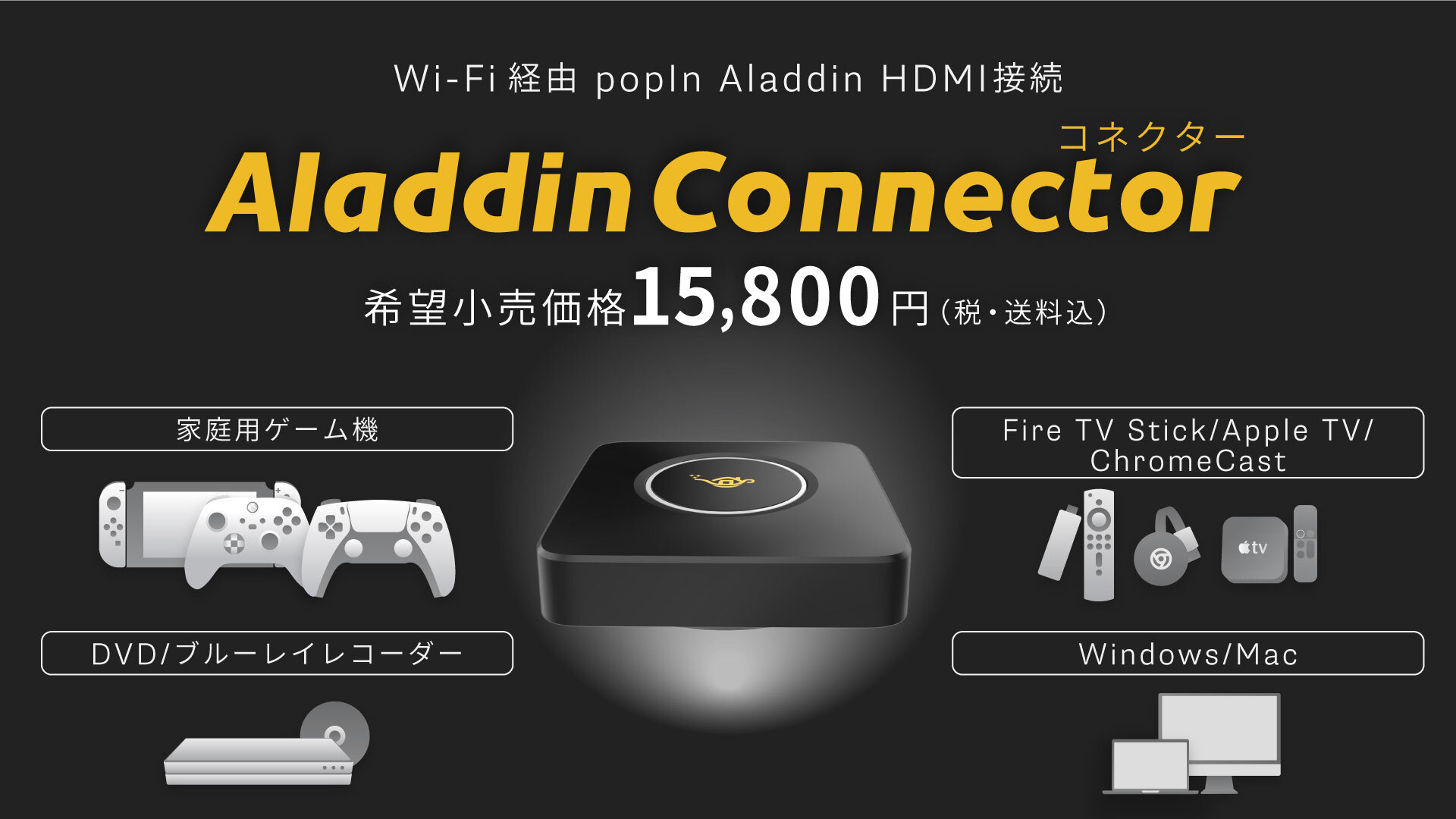 格安SALEスタート ワイヤレスHDMI Aladdin Connector 単品 大画面 家庭用ゲーム機 パソコン ブルーレイレコーダー DVD  Wi-Fi