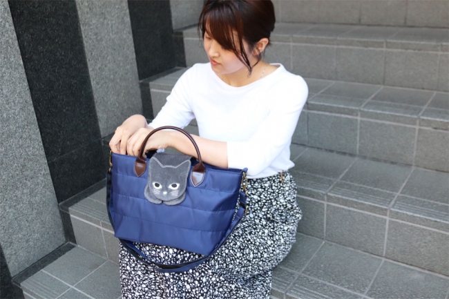 のび猫】ねこが乗っかった2wayトートバッグ＆ショルダーバッグ