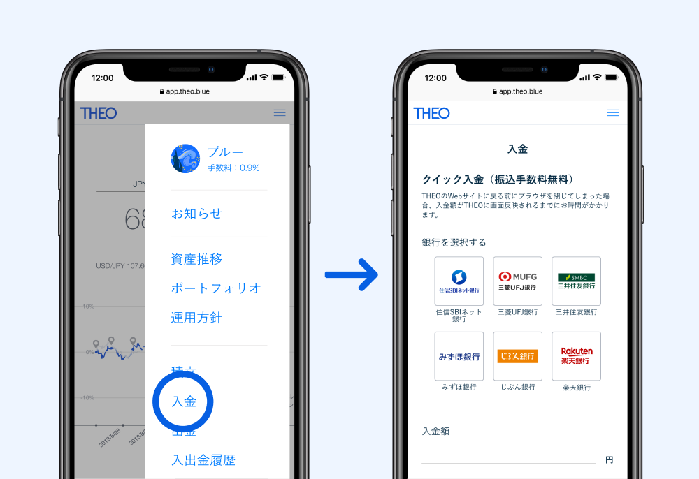 AI搭載ロボアドバイザーでおまかせ資産運用 THEO [テオ]クイック入金 楽天銀行に対応