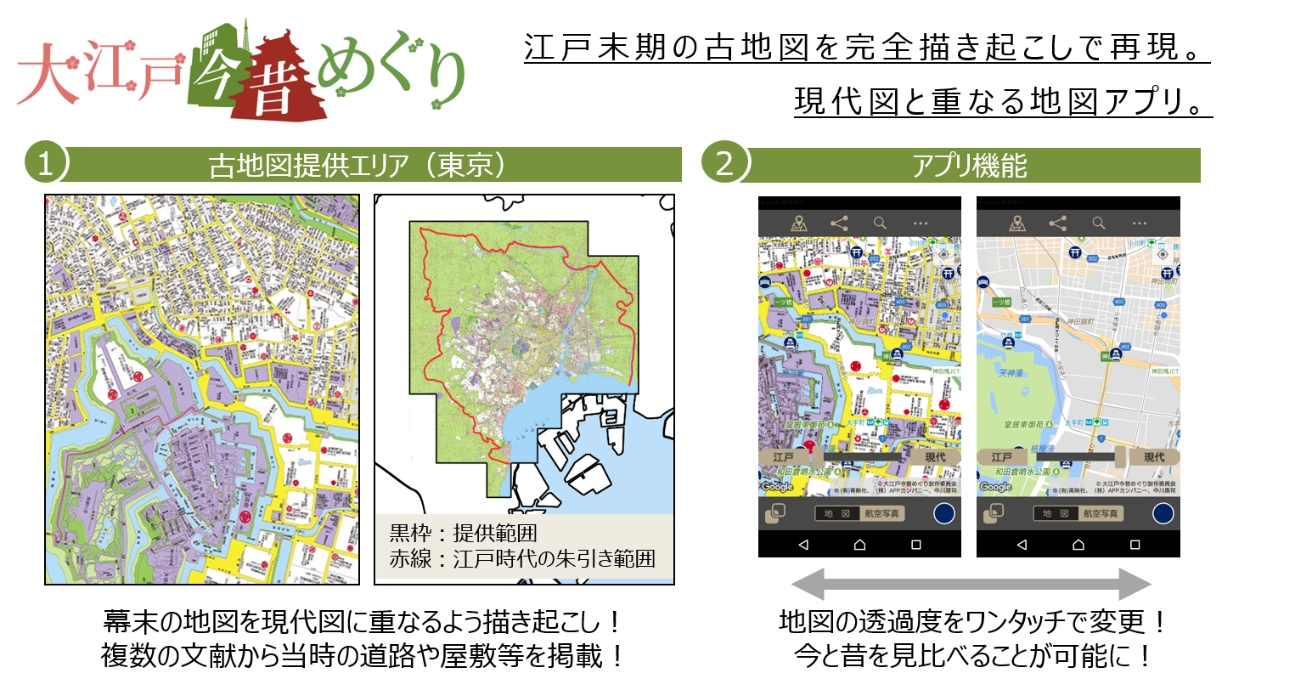 古地図コンテンツを活用したスマートフォン向けアプリ 大江戸今昔めぐり をリリース 株式会社ビーマップのプレスリリース