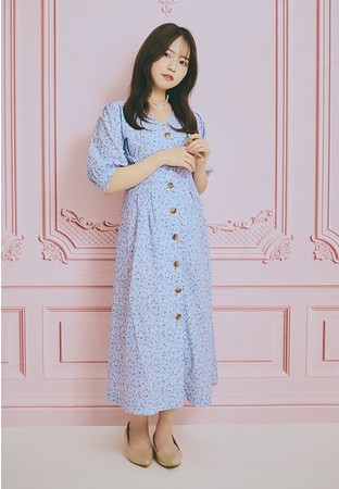 5分袖花柄前開きワンピース 5分袖花柄前開きワンピース