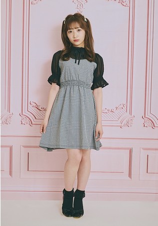 シアー袖ギンガムチェックワンピース シアー袖ギンガムチェックワンピース